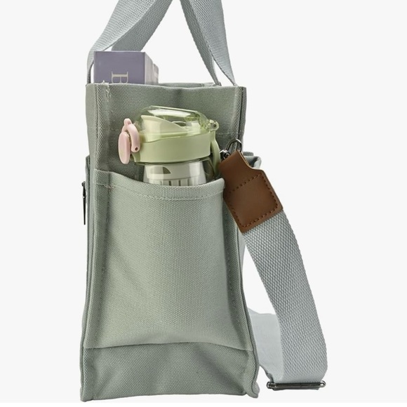 Tote bag, canvas, multi pocket, green, new with tags - Picture 4 of 6